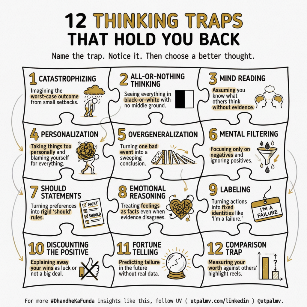 12 Thinking Traps That Hold You Back: A Visual Guide to Cognitive Distortions and Self-Sabotage